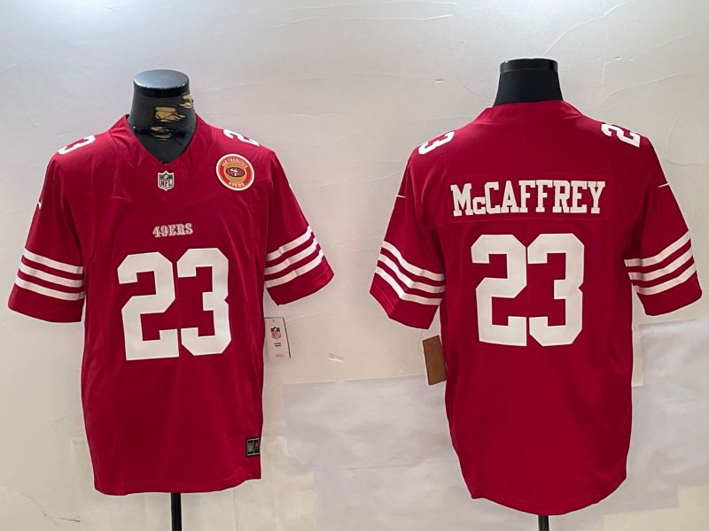 Men San Francisco 49ers 23 Mccaffrey Red Three generations 2024 Nike Vapor Limited NFL Jersey style 8